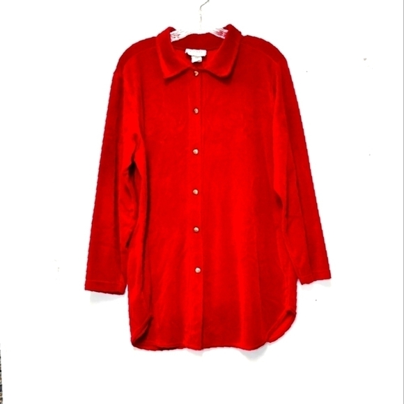 Jessica Scott Sport women's red long sleeve button down shirt Size: L - Picture 1 of 5
